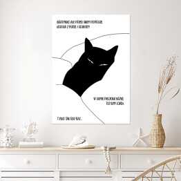 Plakat samoprzylepny Czarny kot z napisem "Grażynko..." - ilustracja