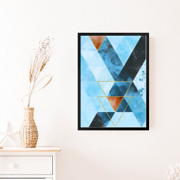 Obraz w ramie Mozaika z trójkątów w niebieskich barwach