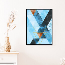 Plakat w ramie Mozaika z trójkątów w niebieskich barwach