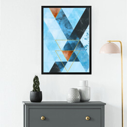 Obraz w ramie Mozaika z trójkątów w niebieskich barwach