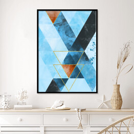 Plakat w ramie Mozaika z trójkątów w niebieskich barwach