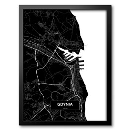 Obraz w ramie Mapa Gdyni czarno-biała
