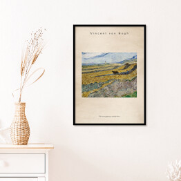 Plakat w ramie Vincent van Gogh "Pole wiosennej pszenicy o wschodzie słońca" - reprodukcja z napisem. Plakat z passe partout