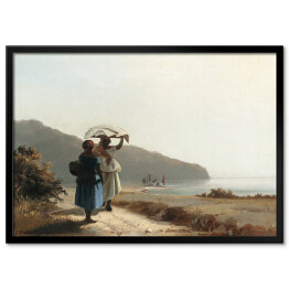 Plakat w ramie Camille Pissarro. Dwie kobiety rozmawiające nad morzem, St. Thomas. Reprodukcja