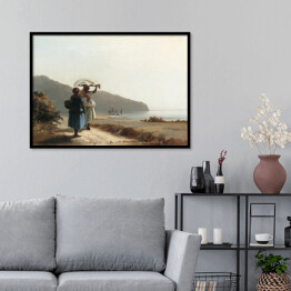 Plakat w ramie Camille Pissarro. Dwie kobiety rozmawiające nad morzem, St. Thomas. Reprodukcja