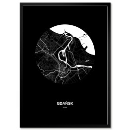 Plakat w ramie Mapa Gdańska w kole czarno-biała