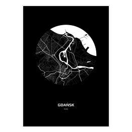 Plakat samoprzylepny Mapa Gdańska w kole czarno-biała