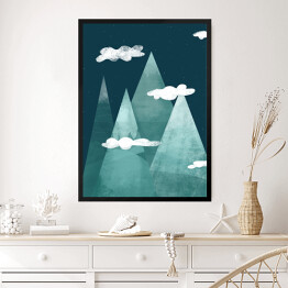 Obraz w ramie Noc w górach, zachmurzone szczyty - ilustracja