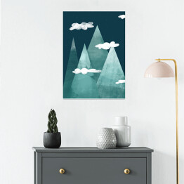Plakat samoprzylepny Noc w górach, zachmurzone szczyty - ilustracja