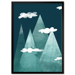 Plakat w ramie Noc w górach, zachmurzone szczyty - ilustracja