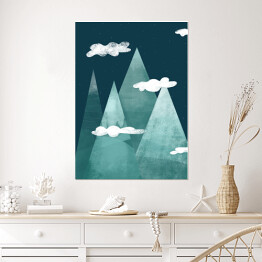 Plakat samoprzylepny Noc w górach, zachmurzone szczyty - ilustracja