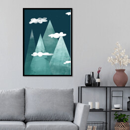 Plakat w ramie Noc w górach, zachmurzone szczyty - ilustracja