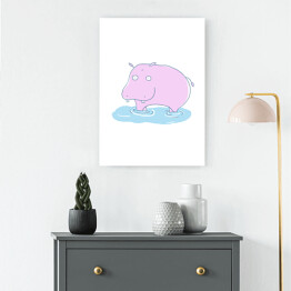 Obraz na płótnie Różowy hipopotam w wodzie - ilustracja
