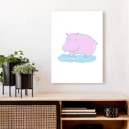 Obraz klasyczny Różowy hipopotam w wodzie - ilustracja