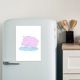 Magnes dekoracyjny Różowy hipopotam w wodzie - ilustracja