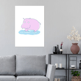Plakat samoprzylepny Różowy hipopotam w wodzie - ilustracja