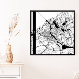 Obraz w ramie Mapa miast świata - Ryga - biała