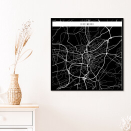 Plakat w ramie Mapy miasta świata - Luksemburg - czarna