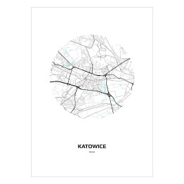 Plakat samoprzylepny Mapa Katowic w kole