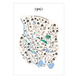Plakat samoprzylepny Mapa Opola z czarno białymi symbolami