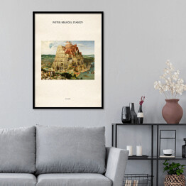 Plakat w ramie Pieter Bruegel Starszy "Wieża Babel" - reprodukcja z napisem. Plakat z passe partout