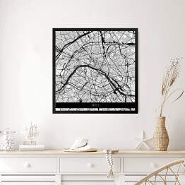 Obraz w ramie Mapa miast świata - Paryż - biały