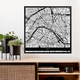 Obraz w ramie Mapa miast świata - Paryż - biały