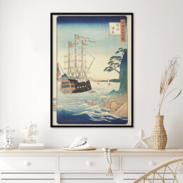 Plakat w ramie Utugawa Hiroshige Wybrzeże w prowincji Tsushima. Reprodukcja obrazu