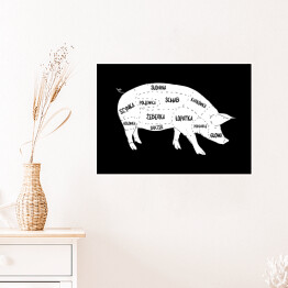 Plakat Świnia - schemat części czarno-biały