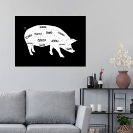 Plakat Świnia - schemat części czarno-biały