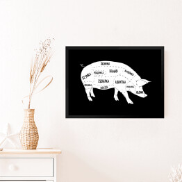 Obraz w ramie Świnia - schemat części czarno-biały