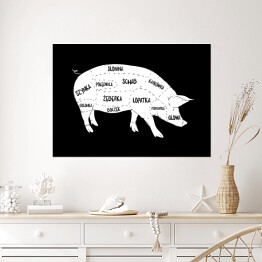 Plakat samoprzylepny Świnia - schemat części czarno-biały