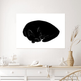 Plakat samoprzylepny Śpiący czarny koteczek