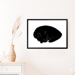 Obraz w ramie Śpiący czarny koteczek