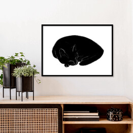 Plakat w ramie Śpiący czarny koteczek
