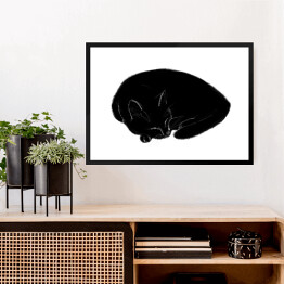 Obraz w ramie Śpiący czarny koteczek