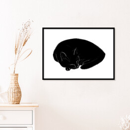 Plakat w ramie Śpiący czarny koteczek