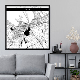 Obraz w ramie Mapa miast świata - Tallin - biała