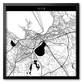 Obraz w ramie Mapa miast świata - Tallin - biała