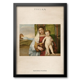 Obraz w ramie Tycjan "Madonna Cygańska" - reprodukcja z napisem. Plakat z passe partout