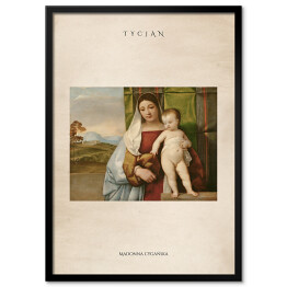 Plakat w ramie Tycjan "Madonna Cygańska" - reprodukcja z napisem. Plakat z passe partout