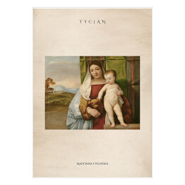 Plakat samoprzylepny Tycjan "Madonna Cygańska" - reprodukcja z napisem. Plakat z passe partout
