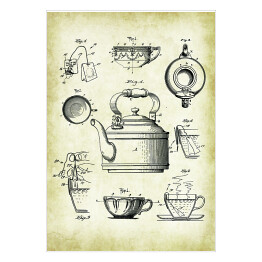 Plakat samoprzylepny Rytuał parzenia herbaty. Retro plakat patentowy 