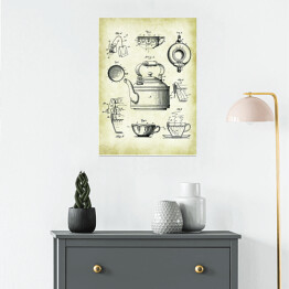 Plakat samoprzylepny Rytuał parzenia herbaty. Retro plakat patentowy 