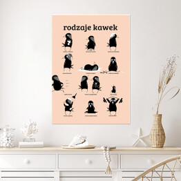 Plakat samoprzylepny Rodzaje kawek - pudrowy róź - ilustracja