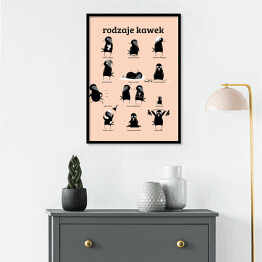 Plakat w ramie Rodzaje kawek - pudrowy róź - ilustracja