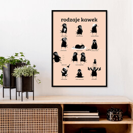 Plakat w ramie Rodzaje kawek - pudrowy róź - ilustracja