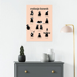 Plakat samoprzylepny Rodzaje kawek - pudrowy róź - ilustracja