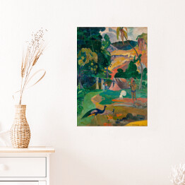 Plakat samoprzylepny Paul Gauguine "Krajobraz z pawiami" - reprodukcja
