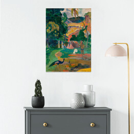 Plakat Paul Gauguine "Krajobraz z pawiami" - reprodukcja